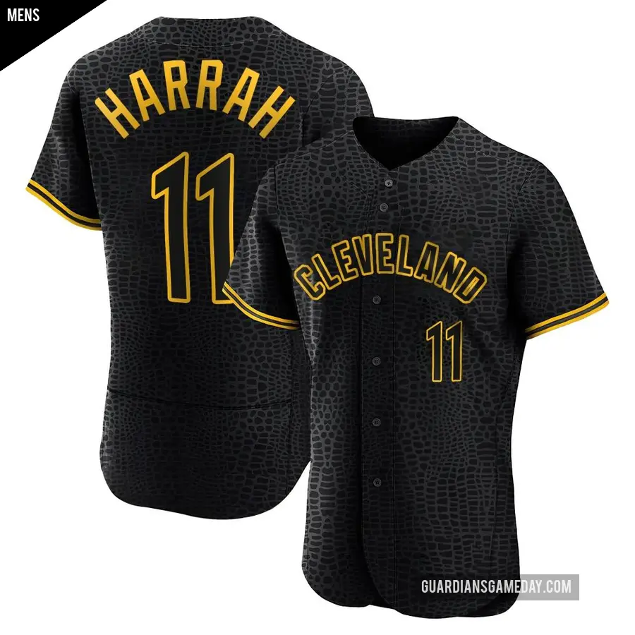 Men's Cleveland Guardians ＃11 Toby Harrah Authentic Black Snake Skin City Jersey