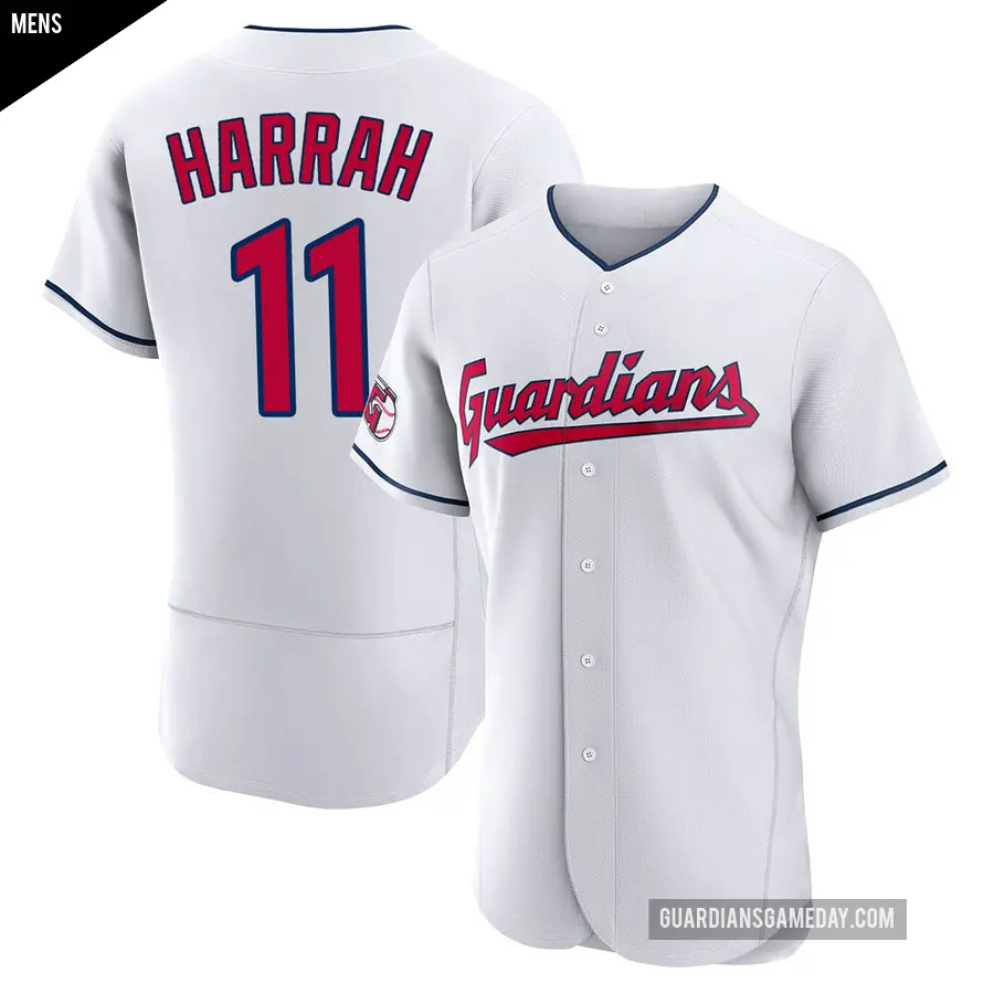 Men's Cleveland Guardians ＃11 Toby Harrah Authentic White Home Jersey