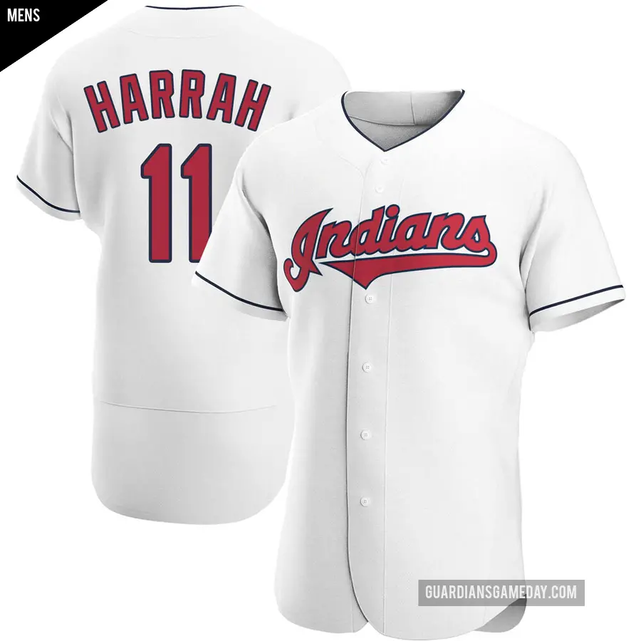 Men's Cleveland Guardians ＃11 Toby Harrah Authentic White Home Jersey