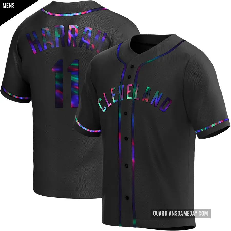 Men's Cleveland Guardians ＃11 Toby Harrah Replica Black Holographic Alternate Jersey