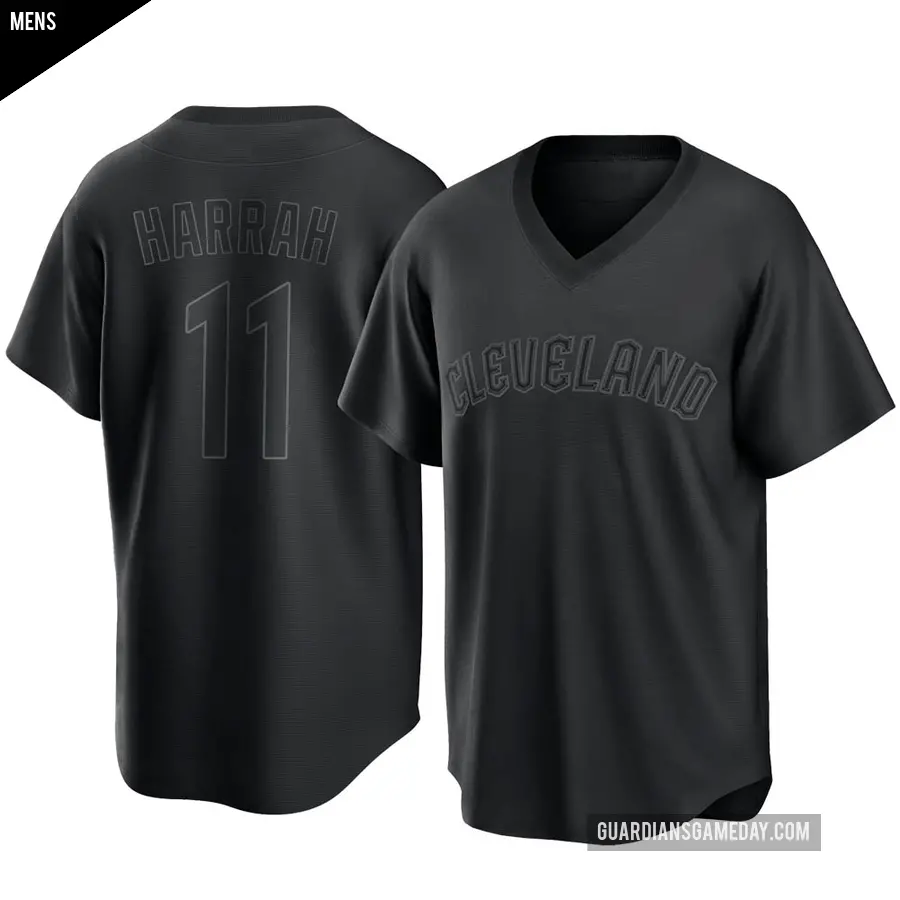 Men's Cleveland Guardians ＃11 Toby Harrah Replica Black Pitch Fashion Jersey