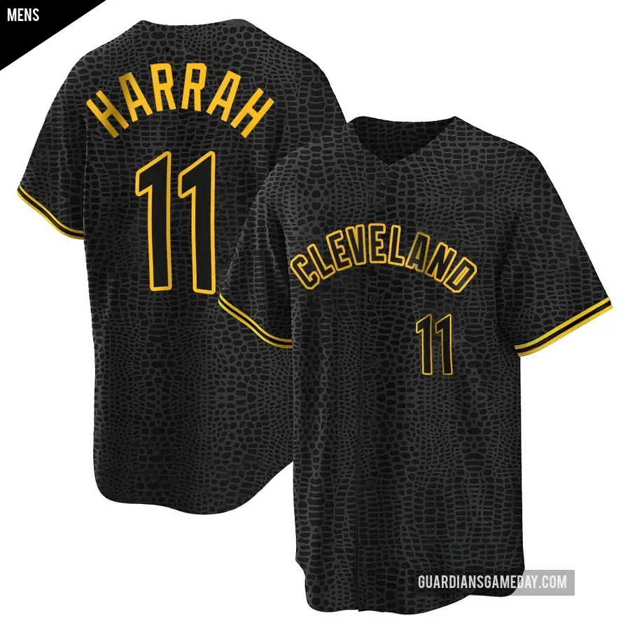 Men's Cleveland Guardians ＃11 Toby Harrah Replica Black Snake Skin City Jersey