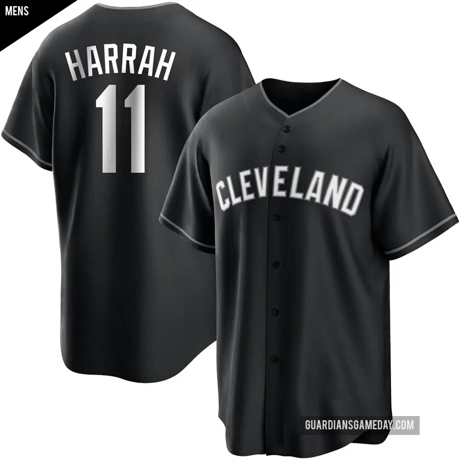 Men's Cleveland Guardians ＃11 Toby Harrah Replica Black/White Jersey