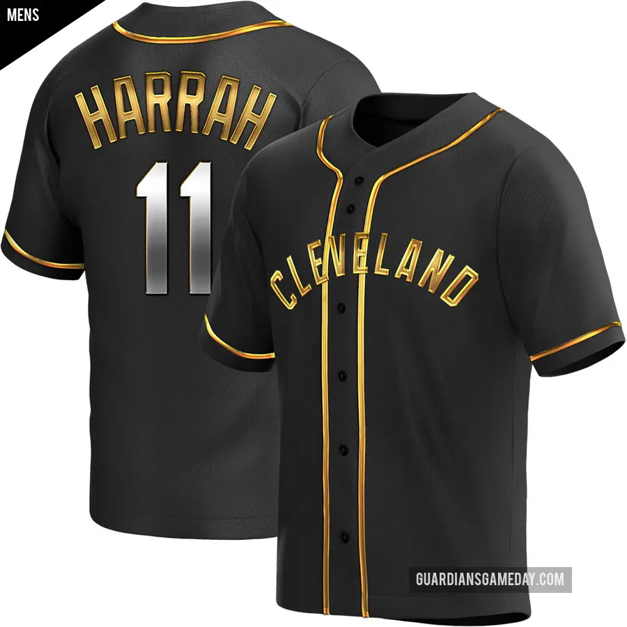 Men's Cleveland Guardians ＃11 Toby Harrah Replica Gold Black en Alternate Jersey