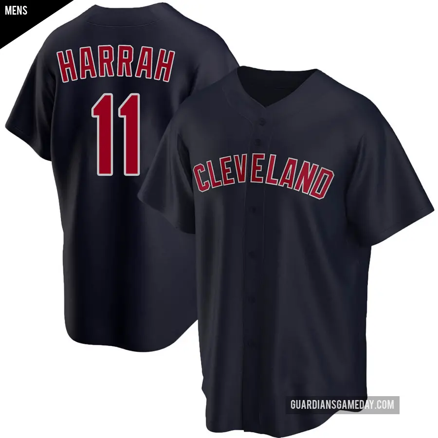 Men's Cleveland Guardians ＃11 Toby Harrah Replica Navy Alternate Jersey