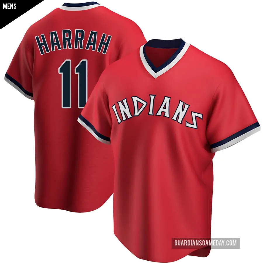 Men's Cleveland Guardians ＃11 Toby Harrah Replica Red Road Cooperstown Collection Jersey