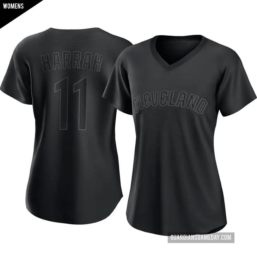 Women's Cleveland Guardians ＃11 Toby Harrah Authentic Black Pitch Fashion Jersey