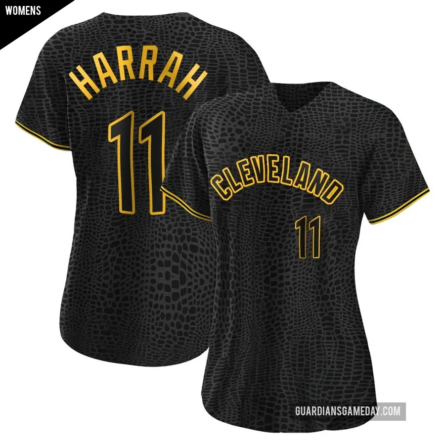 Women's Cleveland Guardians ＃11 Toby Harrah Authentic Black Snake Skin City Jersey