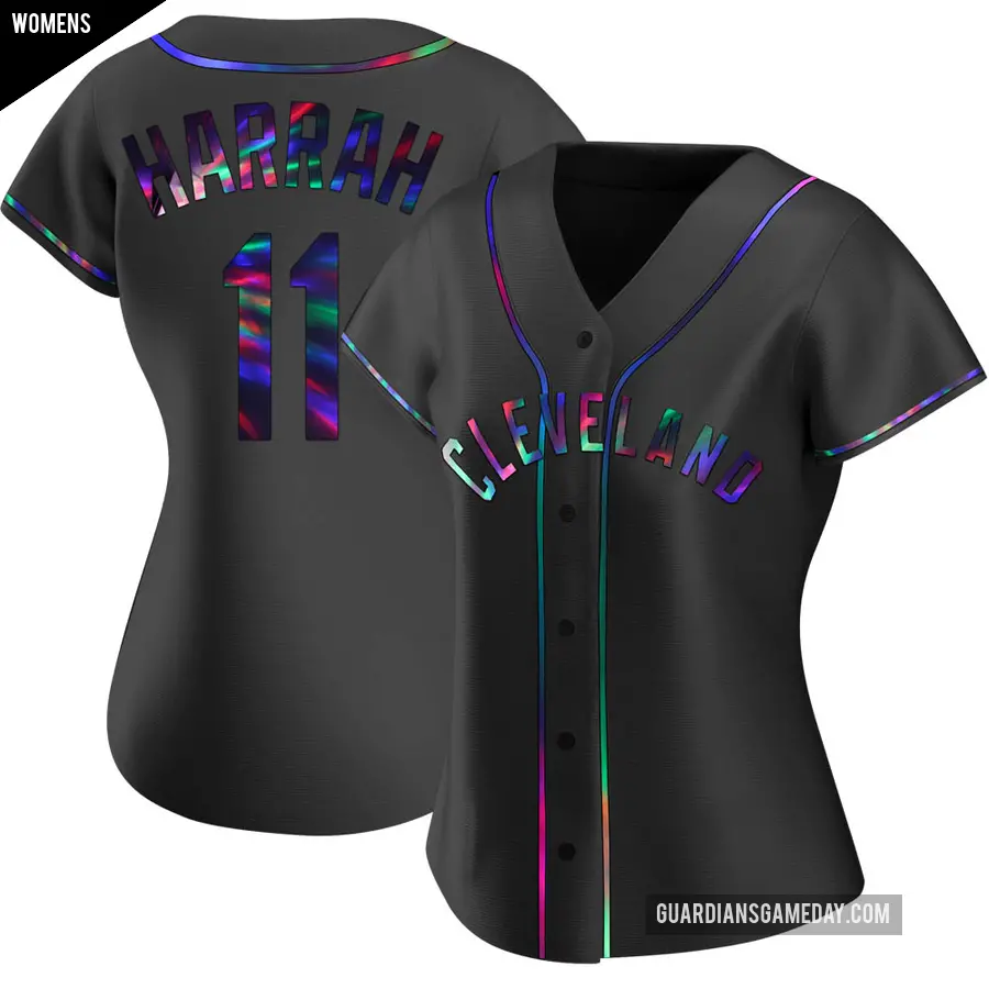 Women's Cleveland Guardians ＃11 Toby Harrah Replica Black Holographic Alternate Jersey