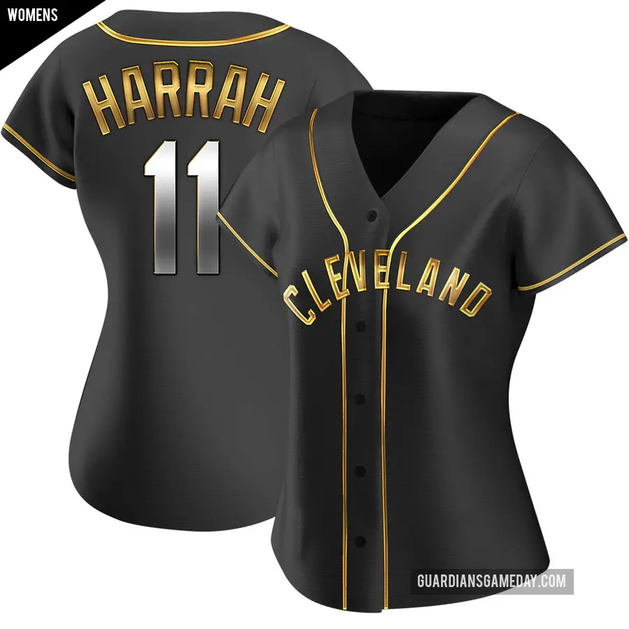 Women's Cleveland Guardians ＃11 Toby Harrah Replica Gold Black en Alternate Jersey