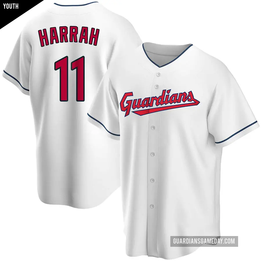 Youth Cleveland Guardians ＃11 Toby Harrah Replica White Home Jersey