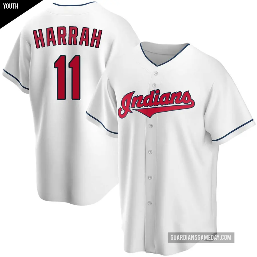 Youth Cleveland Guardians ＃11 Toby Harrah Replica White Home Jersey